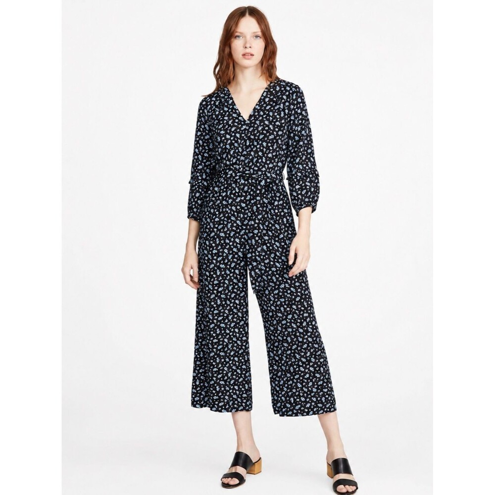 Madewell Ditsy Floral Wide Leg Jumpsuit Women S Black Blue Cropped Ruffle Boho